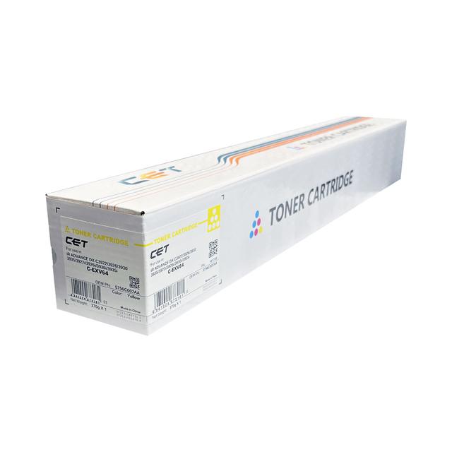 Тонер-картридж для CANON iR ADVANCE DX C3922/C3926/C3930/ C-EXV64 (25,5K,370г,желтый,CPP,TF8) (CET), CET141749
